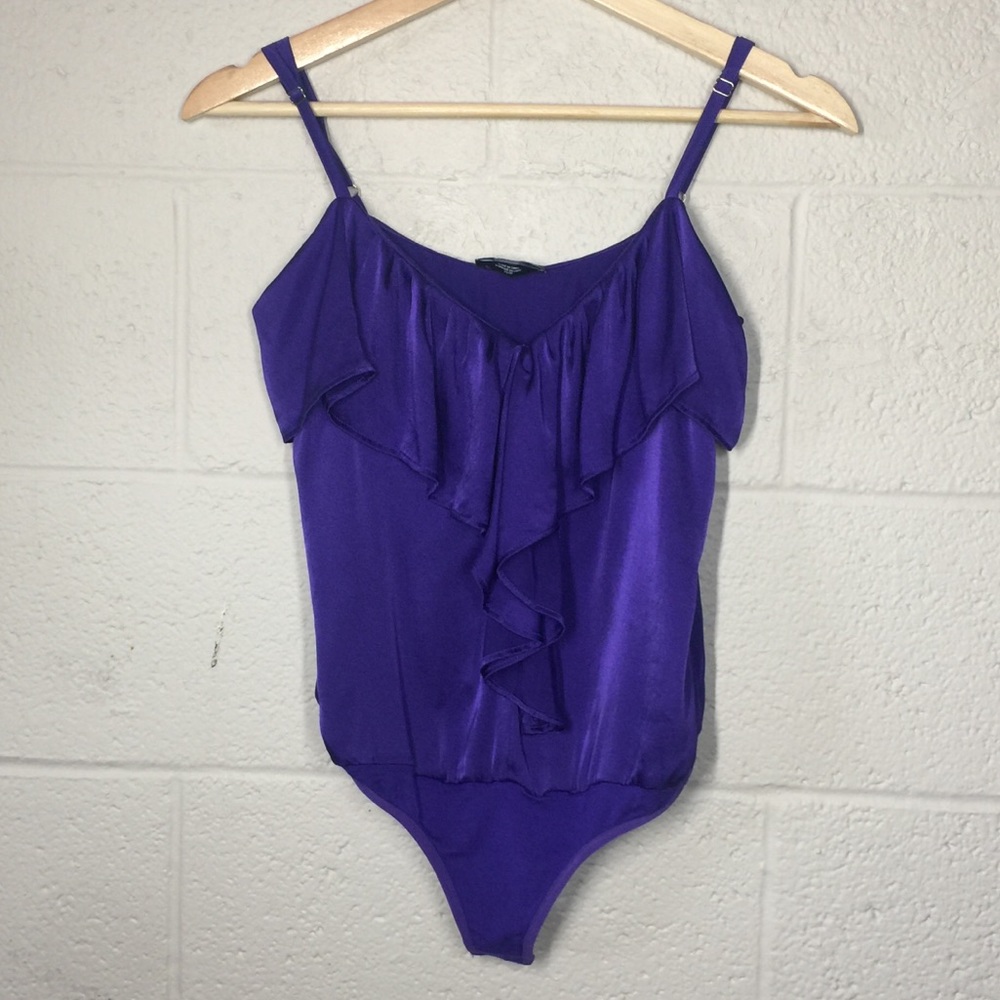 bebe Silk Ruffle Tank Bodysuit